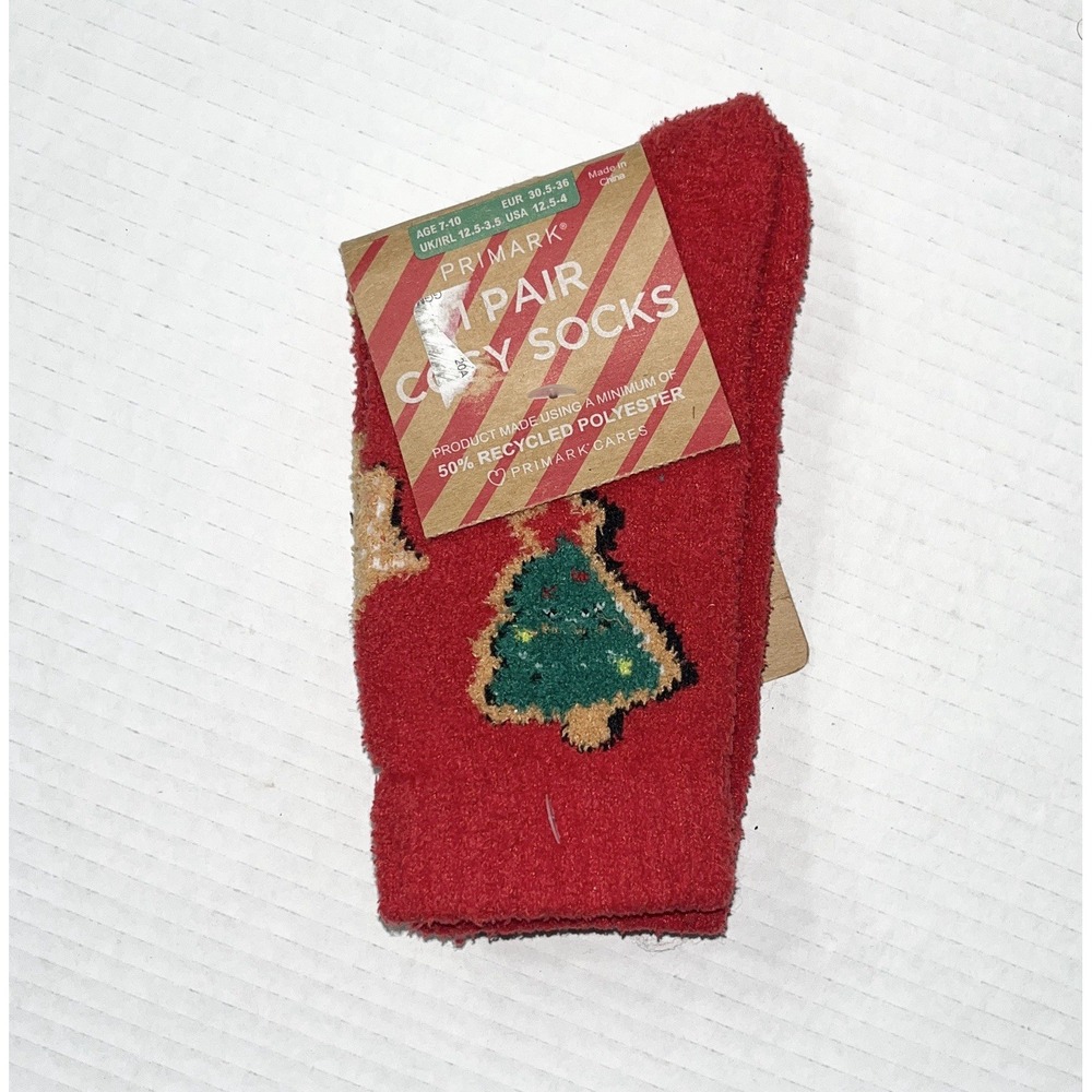 NWT Primark Christmas Tree Socks Girls Red Green Holiday‎ Novelty Cozy Stocking
